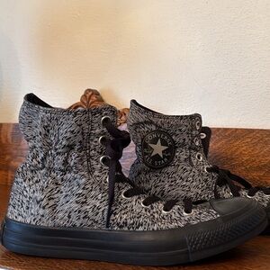 CONVERSE Chuck Taylor Scrunch Collar Black/Gray Reflective High Top Sneaker Sz 8